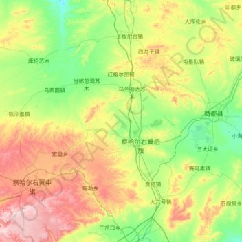 Mappa topografica 察哈尔右翼后旗, altitudine, rilievo