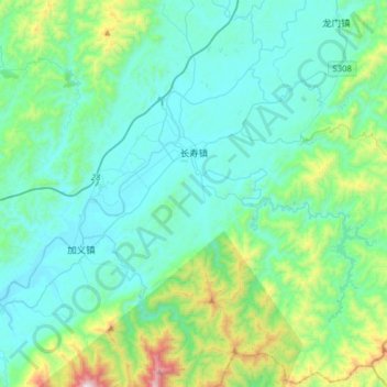 Mappa topografica 长寿镇, altitudine, rilievo