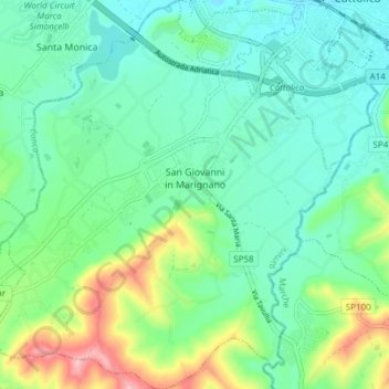 Mappa topografica San Giovanni in Marignano, altitudine, rilievo