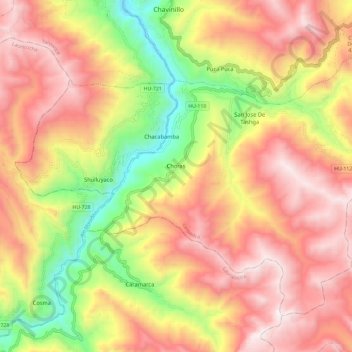 Mappa topografica Choras, altitudine, rilievo