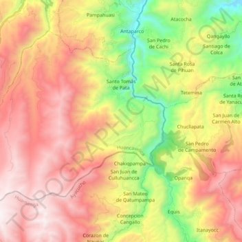 Mappa topografica Santo Tomás de Pata, altitudine, rilievo