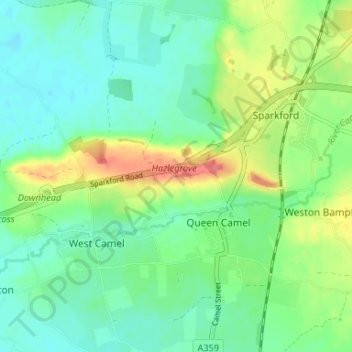 Mappa topografica Queen Camel, altitudine, rilievo