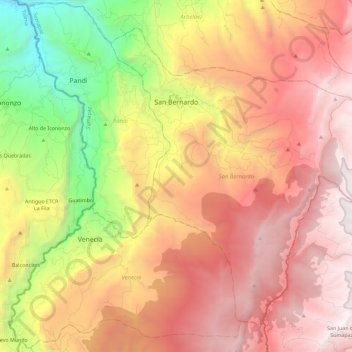 Mappa topografica San Bernardo, altitudine, rilievo