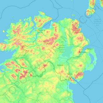 Mappa topografica Ulster, altitudine, rilievo