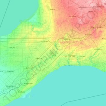 Mappa topografica Thames River, altitudine, rilievo