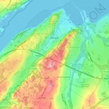 Mappa topografica Bangor, altitudine, rilievo