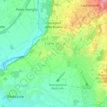 Mappa topografica Calvagese della Riviera, altitudine, rilievo