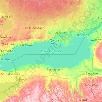 Mappa topografica Ontariosee, altitudine, rilievo