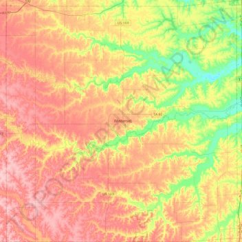 Mappa topografica Madison County, altitudine, rilievo