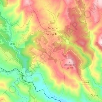 Mappa topografica Carlopoli, altitudine, rilievo