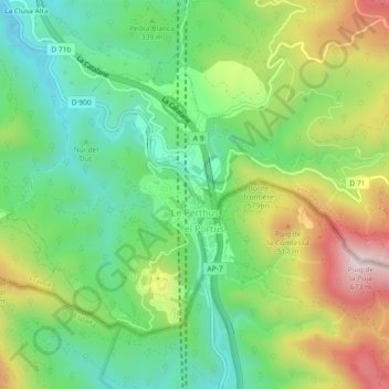 Mappa topografica Le Perthus, altitudine, rilievo