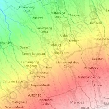 Mappa topografica Indang, altitudine, rilievo