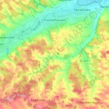 Mappa topografica Frontenhausen, altitudine, rilievo