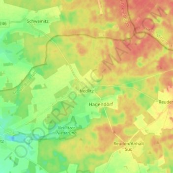 Mappa topografica Nedlitz, altitudine, rilievo