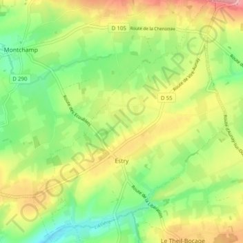Mappa topografica Estry, altitudine, rilievo