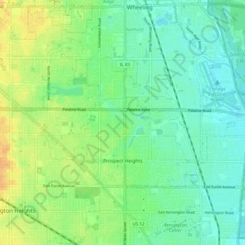 Mappa topografica Prospect Heights, altitudine, rilievo