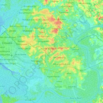 Mappa topografica Douala III, altitudine, rilievo
