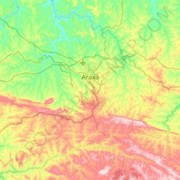 Mappa topografica Araxá, altitudine, rilievo