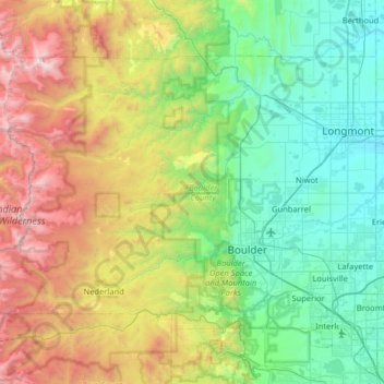 Mappa topografica Boulder County, altitudine, rilievo