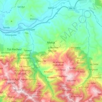 Mappa topografica Mekla, altitudine, rilievo