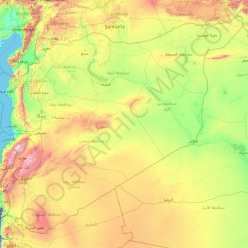 Mappa topografica Siria, altitudine, rilievo