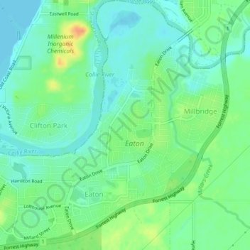 Mappa topografica Eaton, altitudine, rilievo