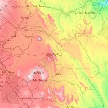 Mappa topografica Machakos County, altitudine, rilievo