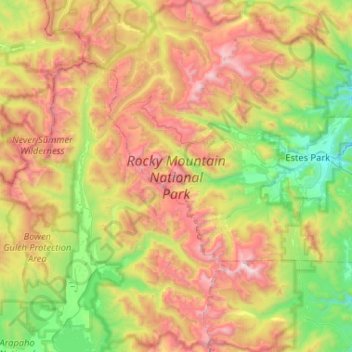 Mappa topografica Rocky Mountain National Park, altitudine, rilievo