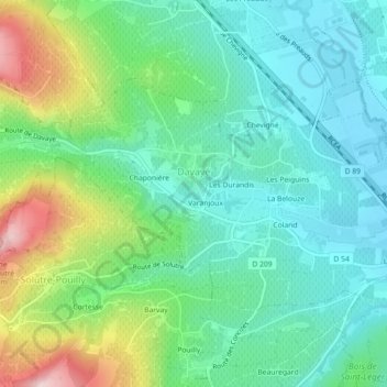 Mappa topografica Davayé, altitudine, rilievo