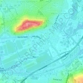 Mappa topografica Sochaux, altitudine, rilievo