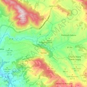 Mappa topografica Nerola, altitudine, rilievo