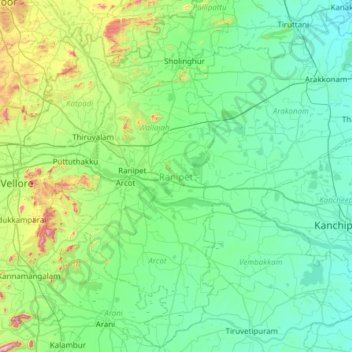 Mappa topografica Ranipet, altitudine, rilievo