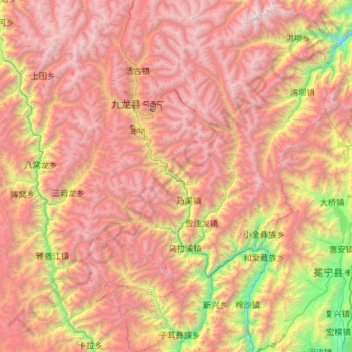 Mappa topografica 九龙县, altitudine, rilievo