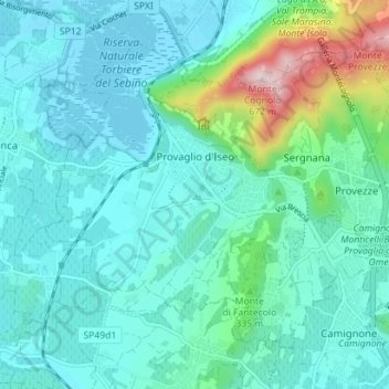 Mappa topografica Provaglio d'Iseo, altitudine, rilievo