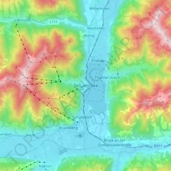 Mappa topografica Zell am See, altitudine, rilievo