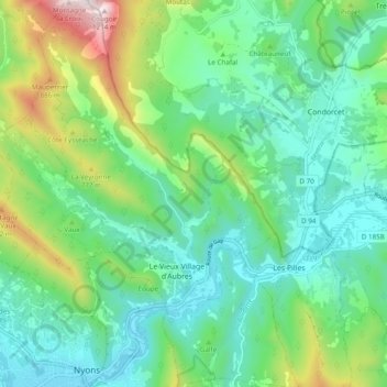 Mappa topografica Aubres, altitudine, rilievo