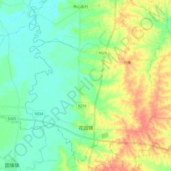 Mappa topografica 花园镇, altitudine, rilievo