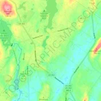 Mappa topografica North Windham, altitudine, rilievo