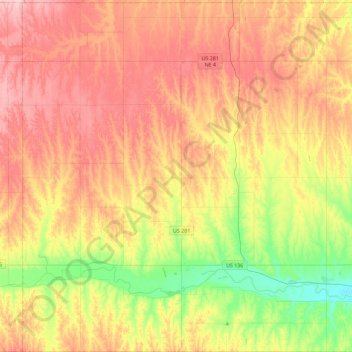 Mappa topografica Webster County, altitudine, rilievo