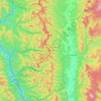 Mappa topografica Salawin National Park, altitudine, rilievo