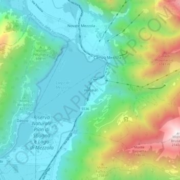 Mappa topografica Verceia, altitudine, rilievo