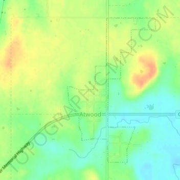 Mappa topografica Atwood, altitudine, rilievo