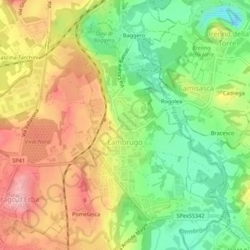 Mappa topografica Lambrugo, altitudine, rilievo