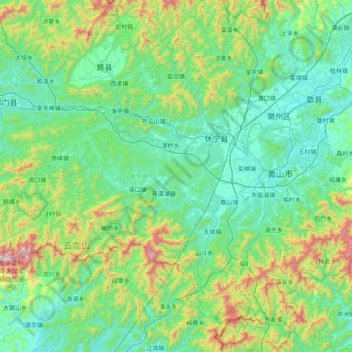 Mappa topografica 休宁县, altitudine, rilievo