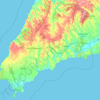 Mappa topografica Vila do Bispo, altitudine, rilievo