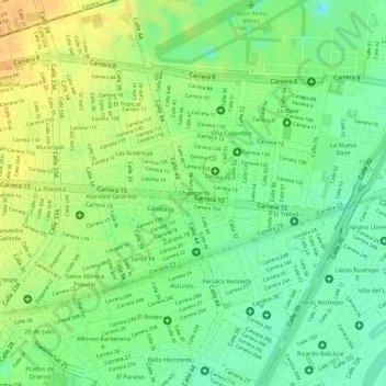 Mappa topografica Chapinero, altitudine, rilievo