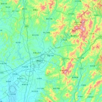 Mappa topografica 麻城市, altitudine, rilievo