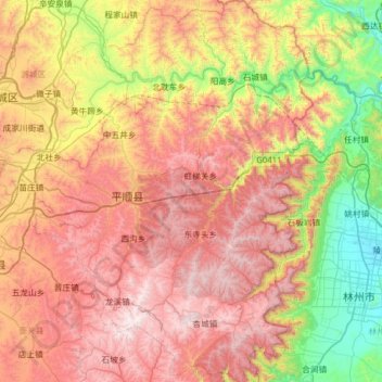 Mappa topografica 平顺县, altitudine, rilievo