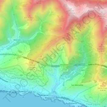 Mappa topografica Bogliasco, altitudine, rilievo