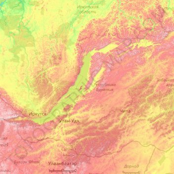 Mappa topografica Bouriatie, altitudine, rilievo